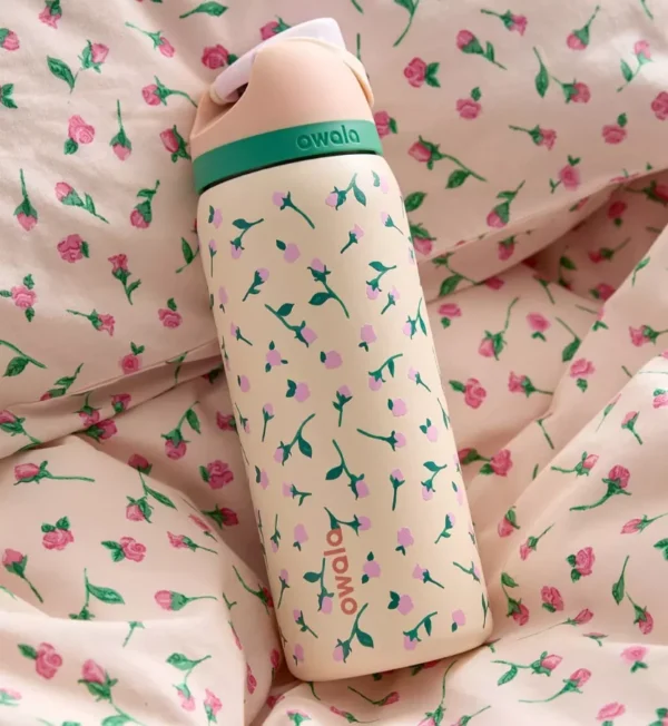Owala FreeSip insulated stainless steel water bottle with built-in straw and protective push-button lid. BPA-free.