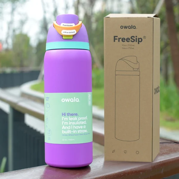 Owala insulated stainless steel water bottle with straw in 24oz or 32oz size
