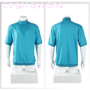 Blue short-sleeve Scoops Ahoy T-shirt for Steve Harrington Stranger Things cosplay costume.