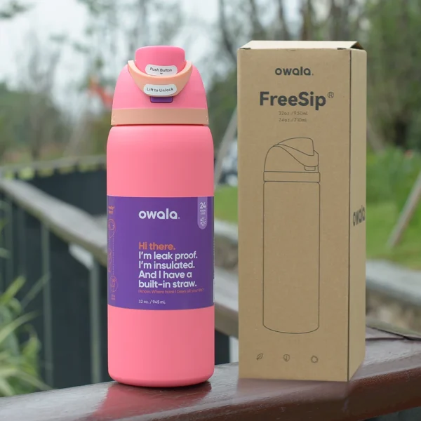 Owala insulated stainless steel water bottle with straw in 24oz or 32oz size