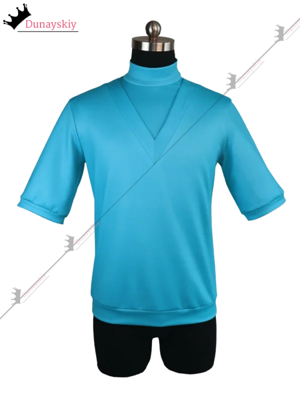 Blue V-neck short-sleeve t-shirt resembling Steve's outfit from Minecraft