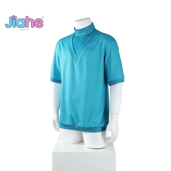 Blue short-sleeve t-shirt featuring Steve's iconic pixelated look from Minecraft.