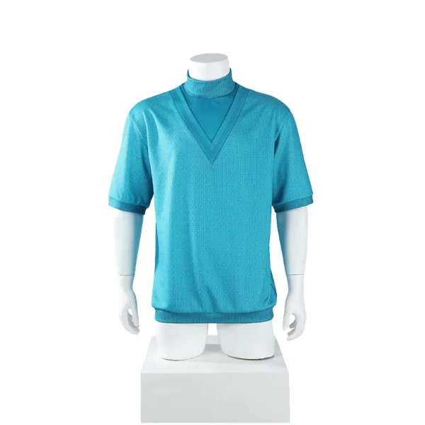 Blue short-sleeve t-shirt featuring Steve's iconic pixelated look from Minecraft.