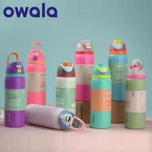 Owala FreeSip Insulated Stainless Steel Water Bottle with blue leak-proof FreeSip lid.
